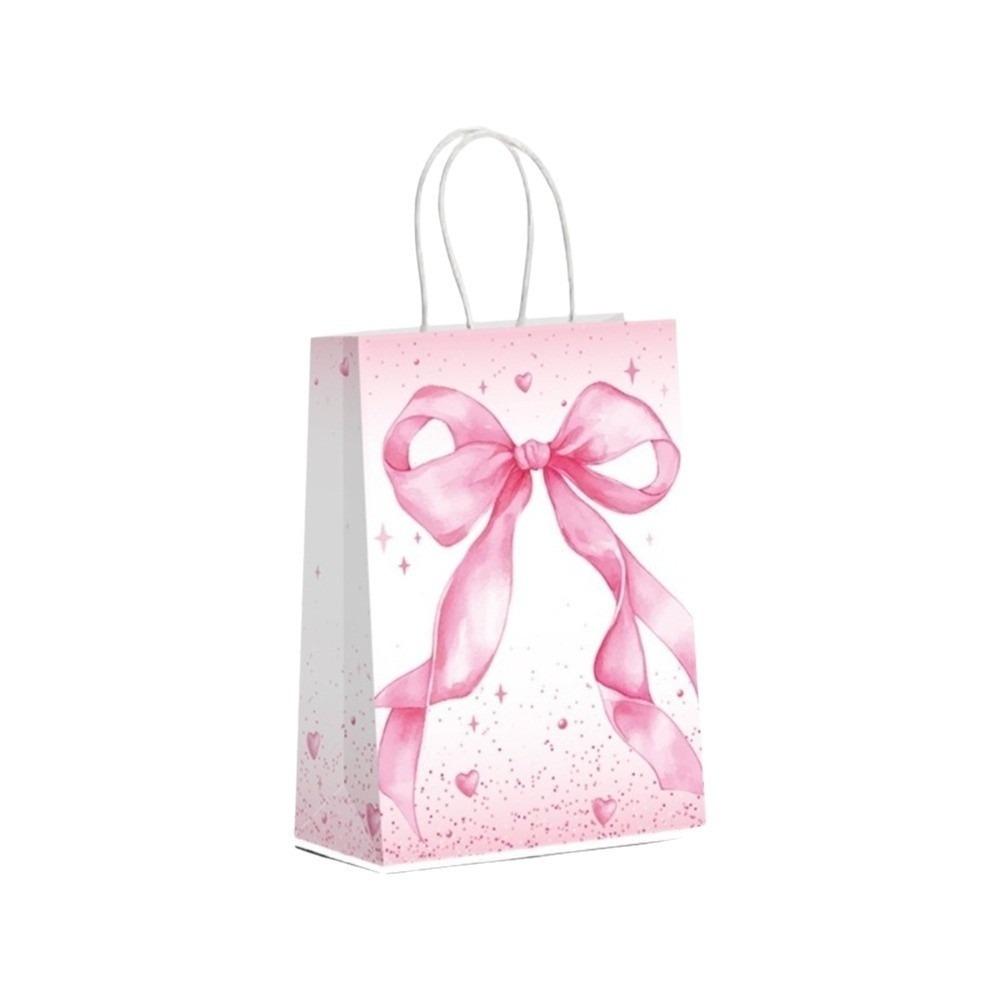 5PCS Sweet Pink Pink Bow Theme White Bow Party Paper Bag Gift Bag Gift Packing Bags  Baby Shower Type-D
