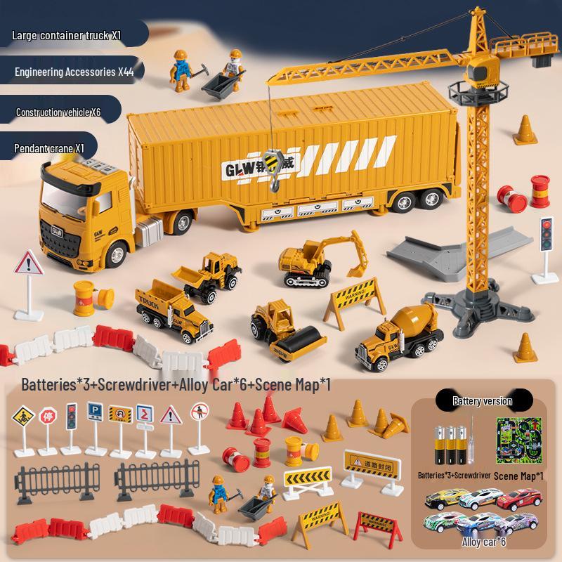 Multifunctional Alloy Construction Truck Toy Set: Excavator, Crane, and Transporter for Children