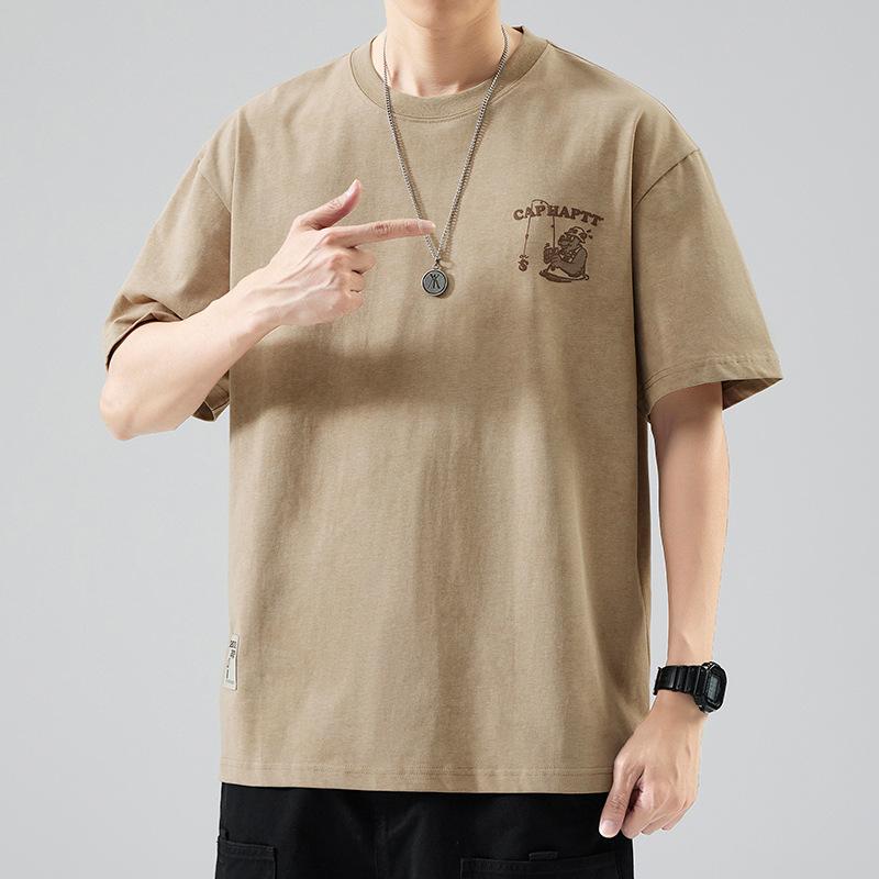 Summer and Summer American High-density Knitted Loose Fashion Men's T-shirt Short-sleeved
