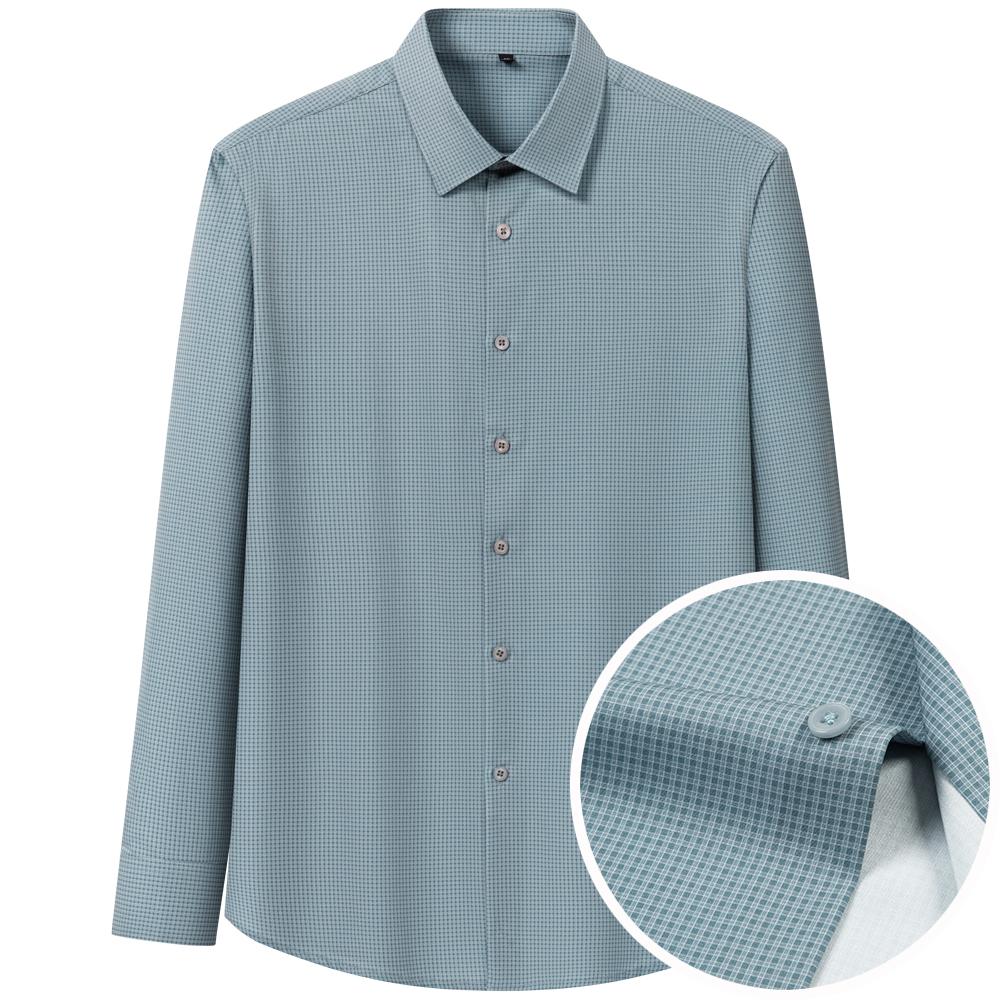 Men's Thin Comfortable Breathable Plaid Striped Dress Shirts, Long Sleeve Spread Collar Business Slight Stretch Button-up Shirt