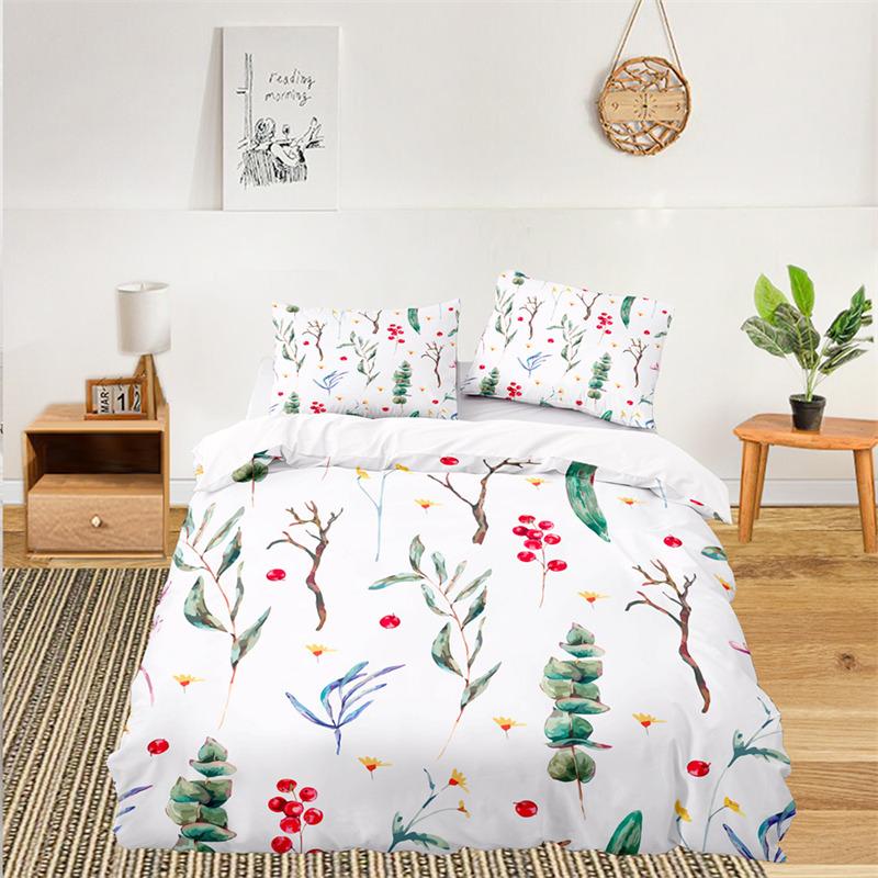 Soft Floral Bedding Set For Kids Girls Adults Leaves Flowers Branch Print Duvet Cover Set Quilt Cover Pillowcases Bedroom Decor