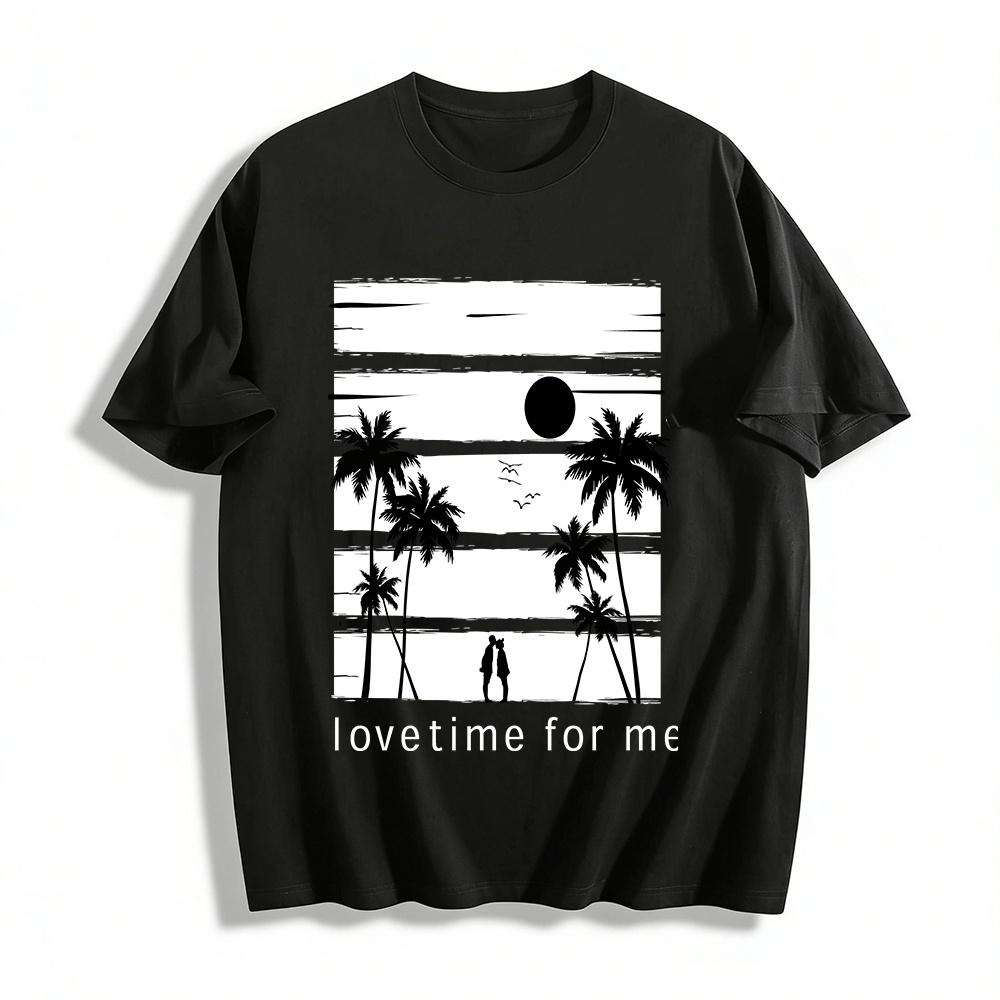 Tropical Coconut Sunset Couple Silhouette Casual T-Shirt Pure cotton T-shirt XXS