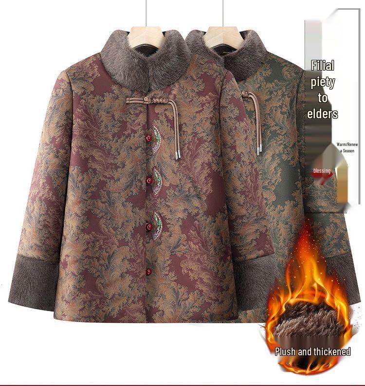 Grandma's Winter Cotton Coat: Women's Thick Velvet-Lined Outerwear for Elderly Ladies