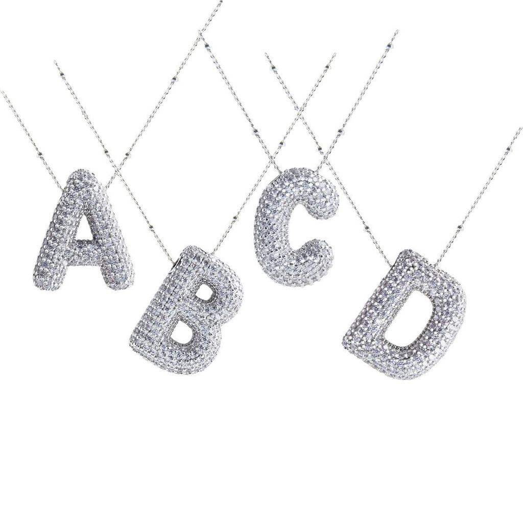 Silver 26-Letter Zircon Necklace: Personalized Chunky Balloon Chain, Versatile Hip-Hop Jewelry for Women