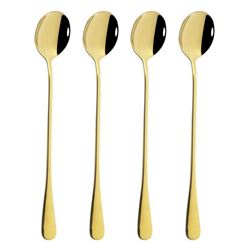 Handled Long 4pcs Stainless 192cm Steel Ice Cream Dessert Tea Spoon Colorful Coffee Spoon Dinnerware Flatware Kitchen Tools