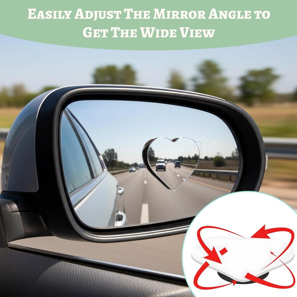 2 Pcs Blind Spot Mirror, Heart Shaped Car Side Mirrors with Adjustable Angle for Enhanced Safety, Universal Fit Convex Wide Angle Rear View Mirror