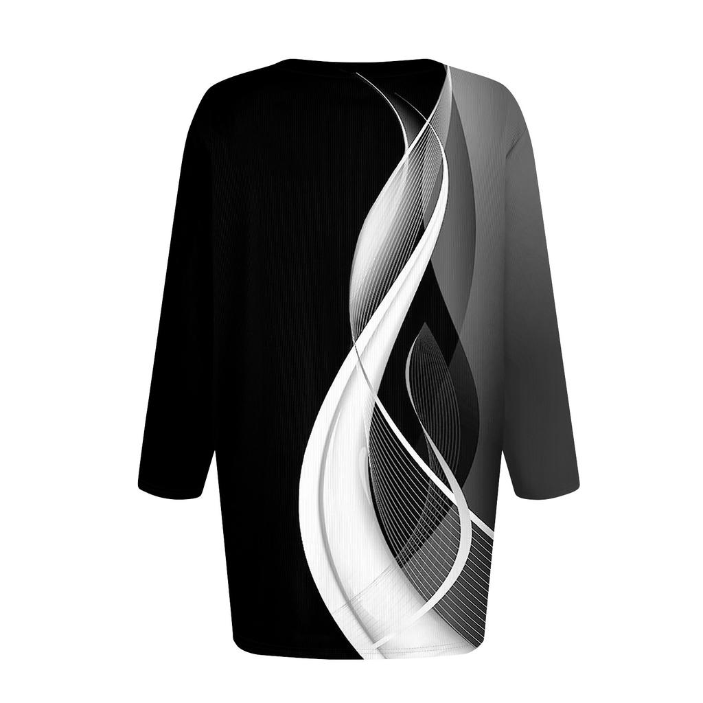 Women's Fashion Casual Round Neck Three Quarter Sleeve Printed T-Shirt Top