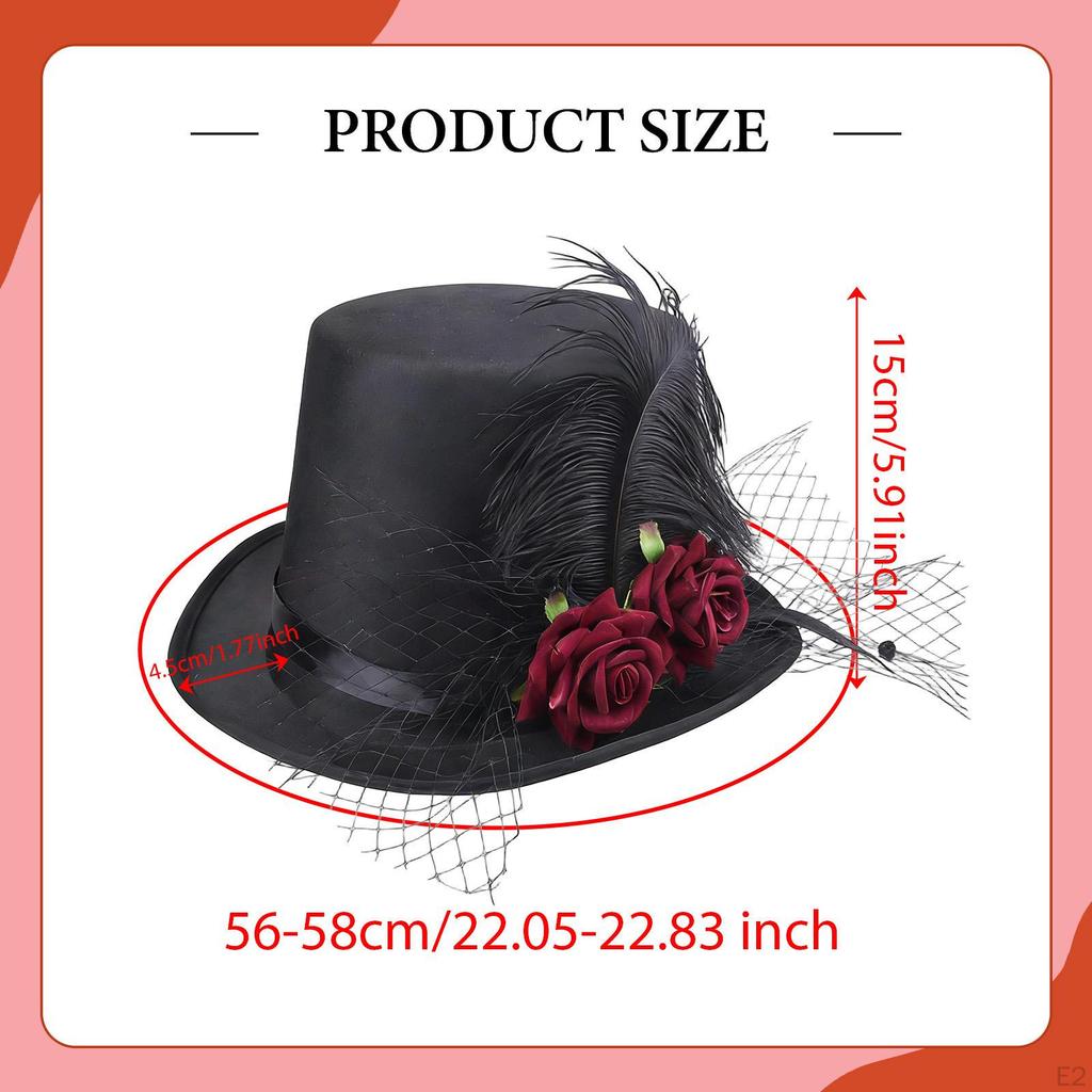Top Hat Costume Artificial Rose Flower Feather for Carnival