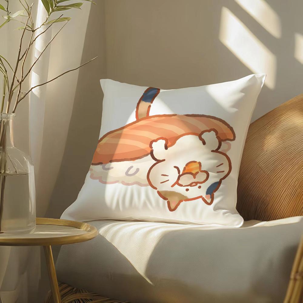 Cute Cartoon Animal Companion Patterns Cushion Cover Silky Elegant Comfort Sofa Bed Invisible Zipper Beach Pillowcase