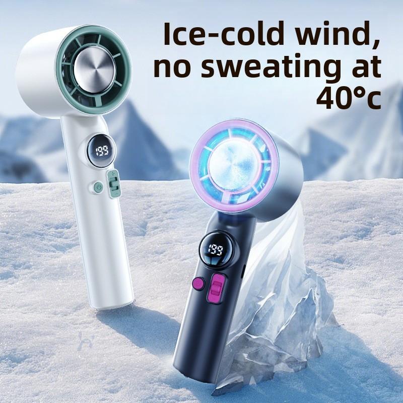 Handheld Ice Cooling Fan With Type C Rechargeable And Adjustable Speed For Outdoor Use