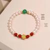 Huo Shi Lian Lian Green Agate Pearl & Sand Gold Lotus Charm Bracelet