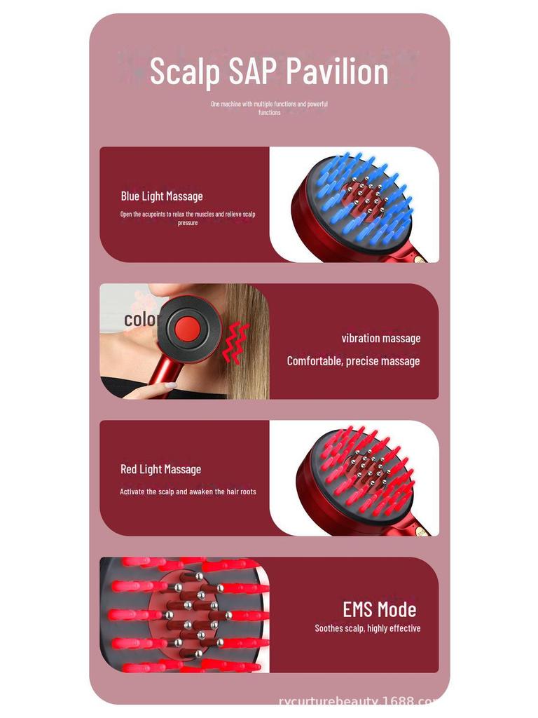 Red Light Therapy Scalp Meridian Comb with Microcurrent and Essential Oil Applicator