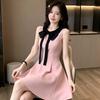 Pink First Love Bow Splicing Vest Dress Women's Small Summer Beautiful Temperament Coffee Break A-word Short Skirt