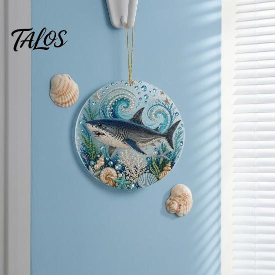 Marine Life Hanging Ornaments Ocean Theme Pearl Art Ornament, 2D Flat Acrylic Coastal Unique Gifts for Lovers Sea Suncatcher, Beaded Pattern