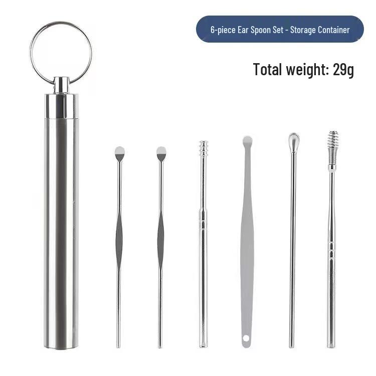 6-Piece Portable Ear Spoon Set in Leather Case
