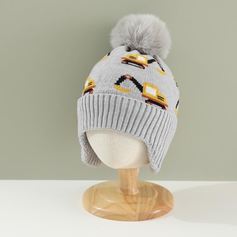 

Осень и зима Экскаватор Amazon Шапка вязаная для мальчиков и девочек Шапка шерстяная с ушками Шапка-пуловер флисовая Детская шапка