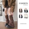Damen Schnür-Fell-Scrunchy-Beinstulpen - Dick, Plüschig, Y2K-Stil für Herbst/Winter