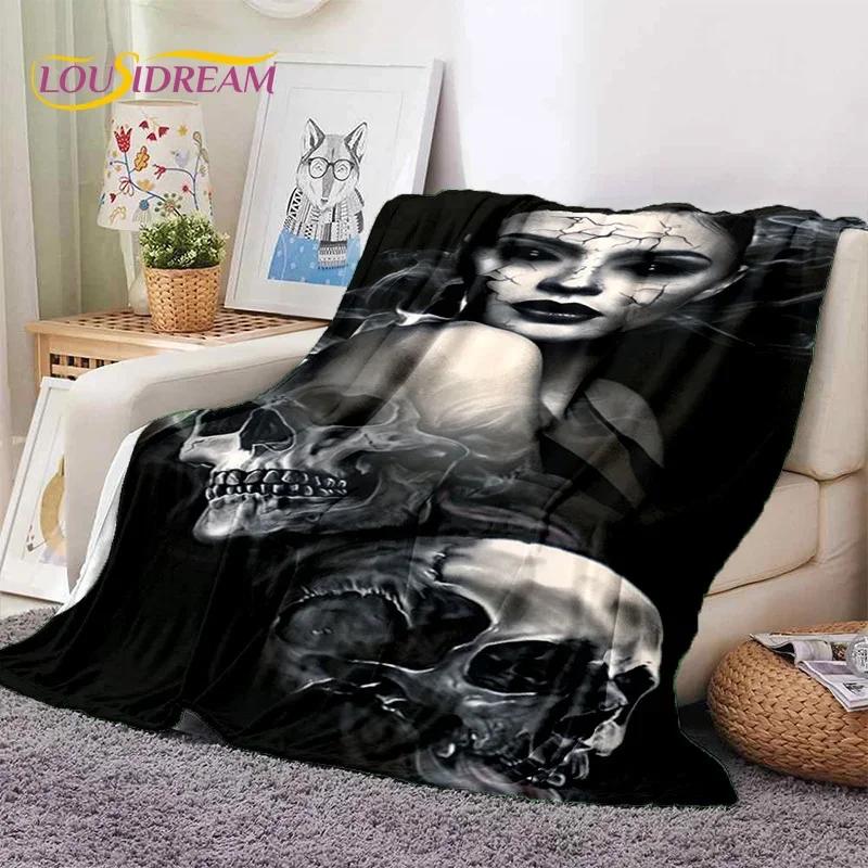 Skull Dead Girl 3D Gothic Horror Female Rose Soft Flannel Blanket for Beds Bedroom Sofa Picnic,Throw Blanket for Cover Leisure