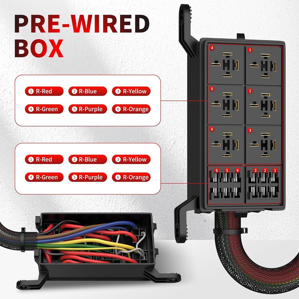 12V Fuse Relay Box 6 Way Relay Fuse Box Pre-Wired Relay Box with 6 Relays and 12 ATC/ATO Fuses Relay Panel Fuses4