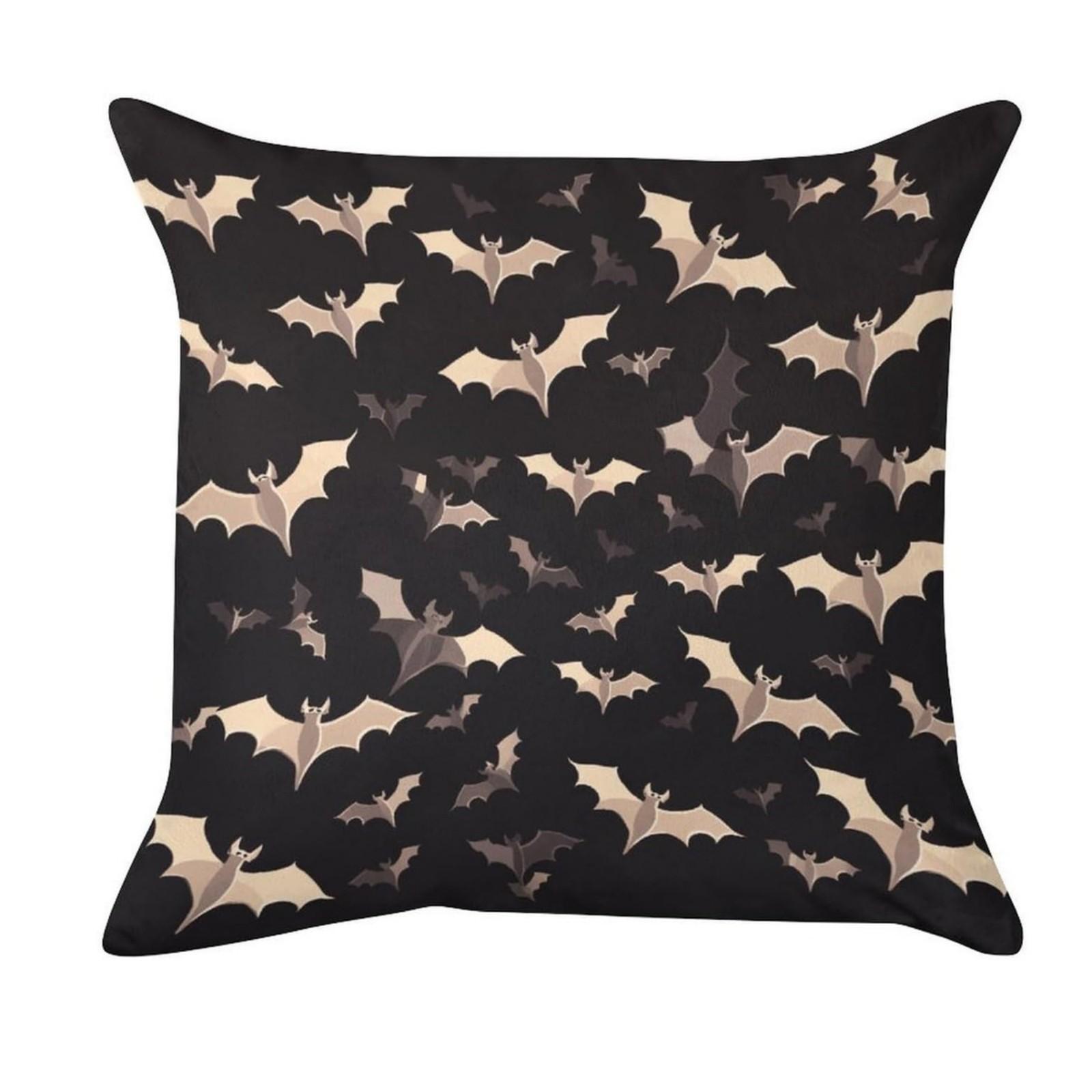 

Halloween Decorative Pillow Cover Bat Pattern Square Throw Pillow Case Home Decor 45x45cm Soft Fabric Cushion Cover for Sofa Bed One Size