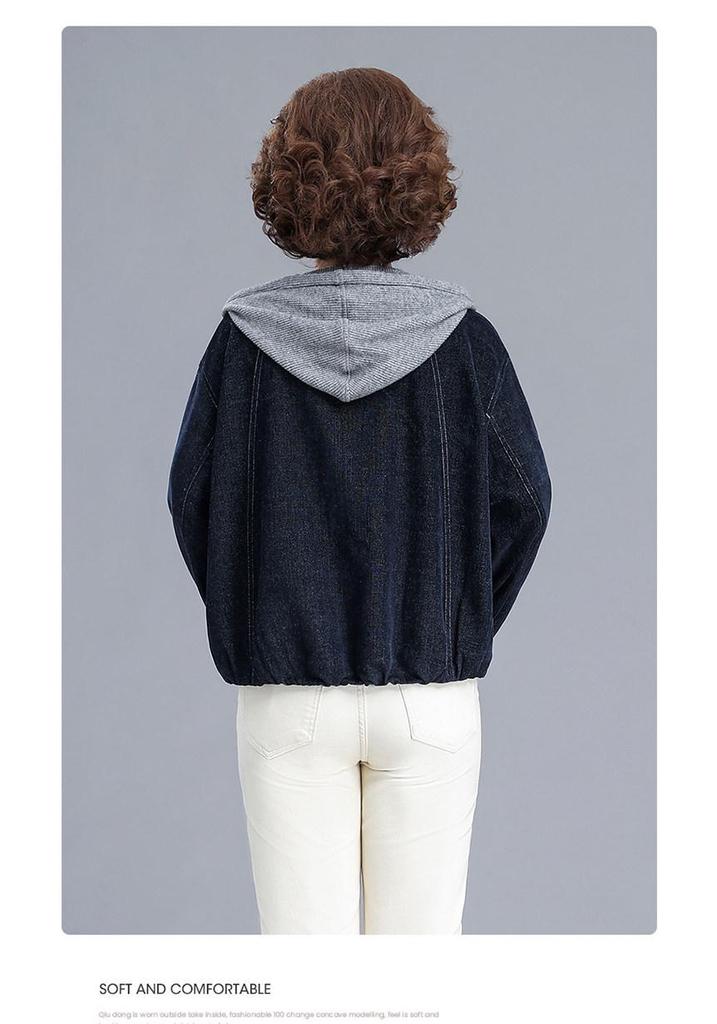 Stylish Spring Denim Hooded Jacket for Middle-Aged Women - Mother's Day Special
