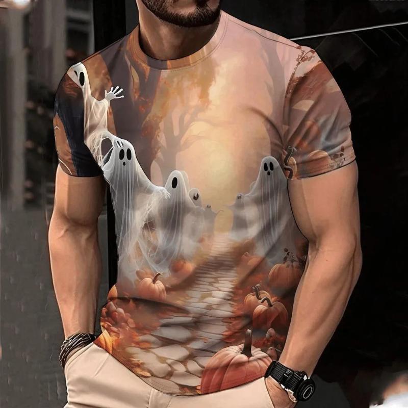 Summer Men's 3D Printed Crew Neck T-Shirt Halloween Dress Up