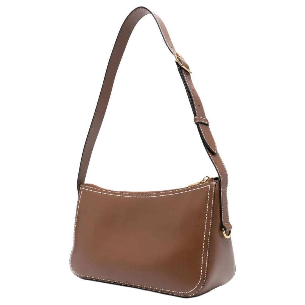 Bally Logo Gold Foil Leather Shoulder Bag Women Shoulder Bag Brown 6312069