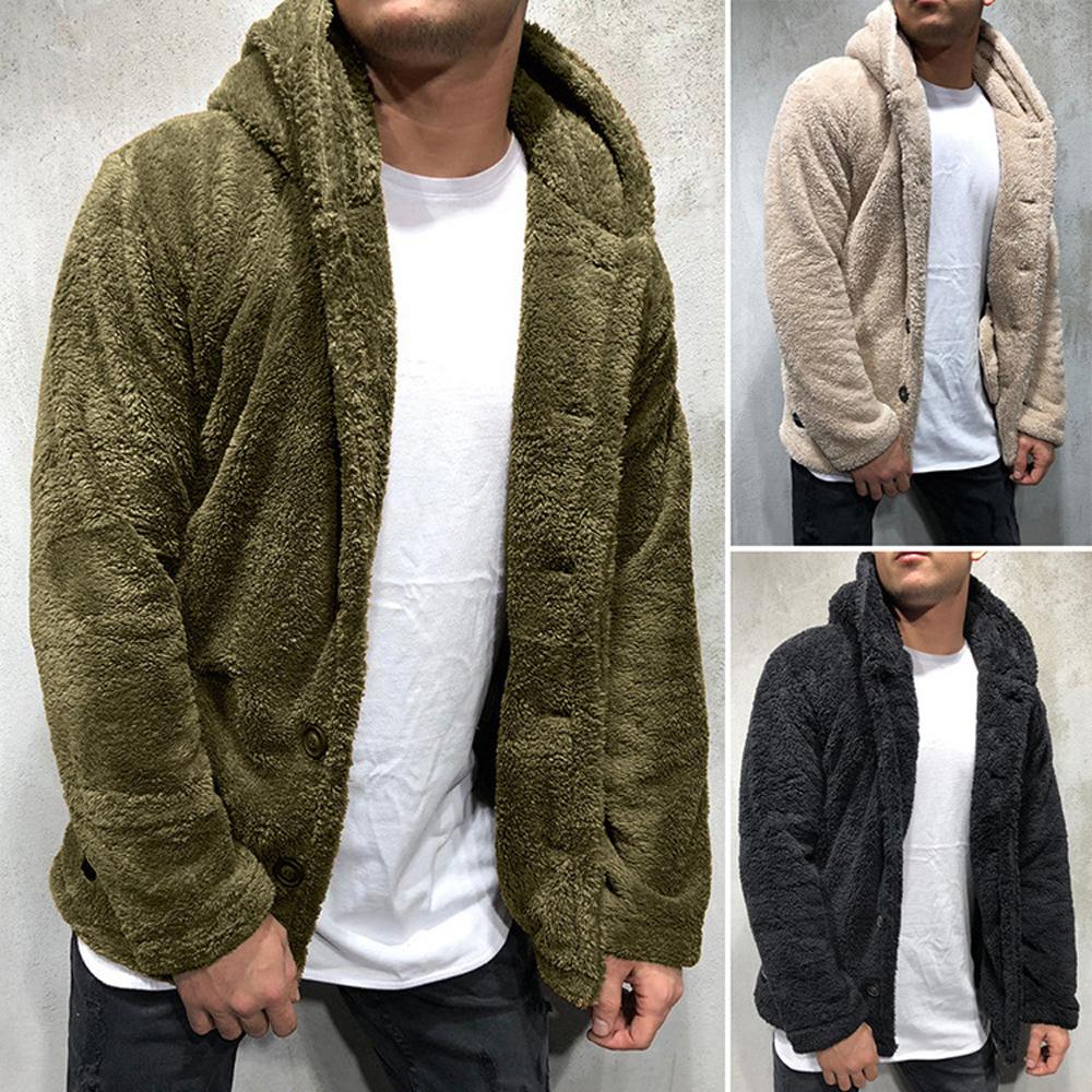 Autumn Winter Hoody Sweatshirt Coats Casual Male Long Sleeve Solid Color Fleece Hoodie Cardigan Coat Outwear