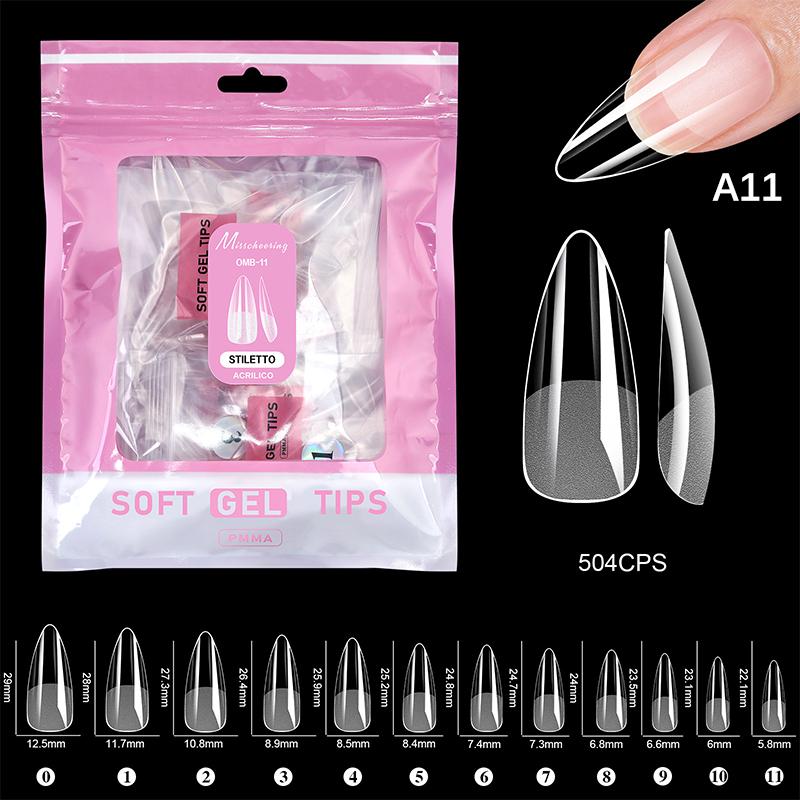 504 Pcs False Nail Tips Semi-Matte Finish Almond French Coffin Stiletto Oval Square Shapes With Front Edge Thickened Fingertips