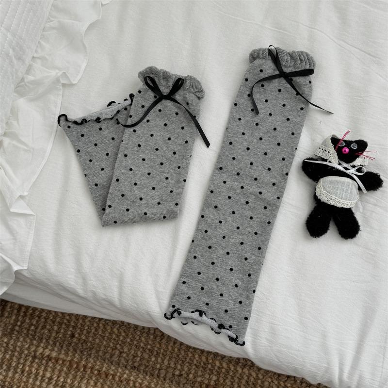 2 Pairs of Retro Polka Dot Sock Covers, Bow Pile Socks, Double-needle Socks, Slimming Leg Covers for Women