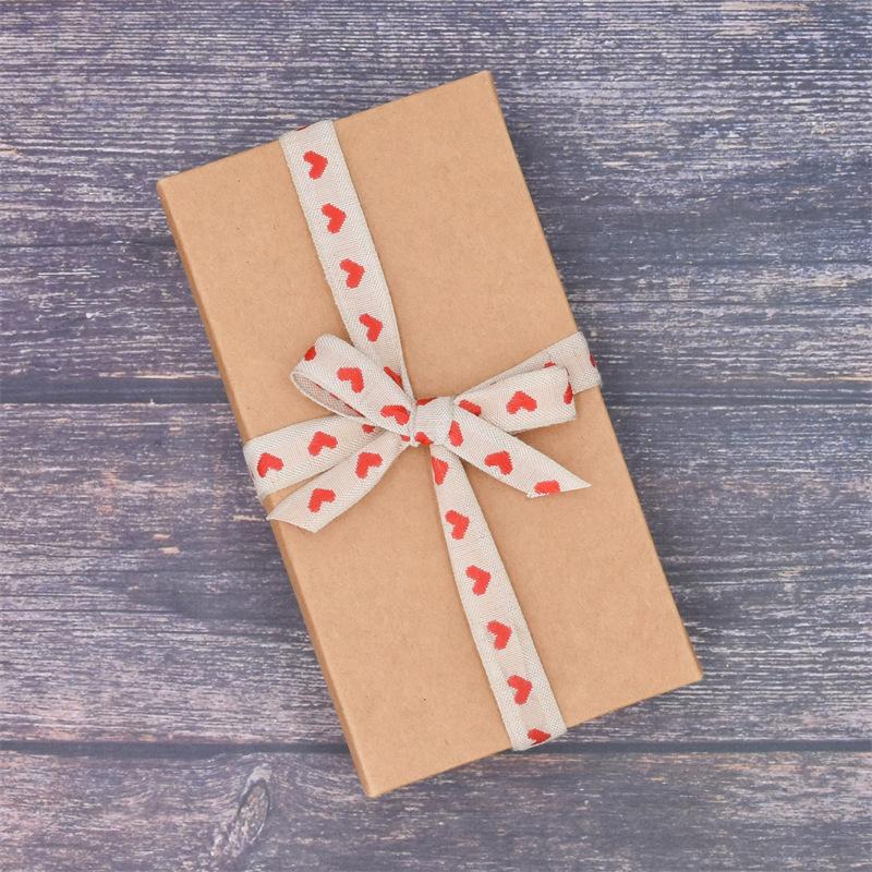 15mm Color Woven Jacquard Love Imitation Hemp Ribbon, Natural Retro Imitation Linen Webbing Gift Packaging Tape 5 Yards