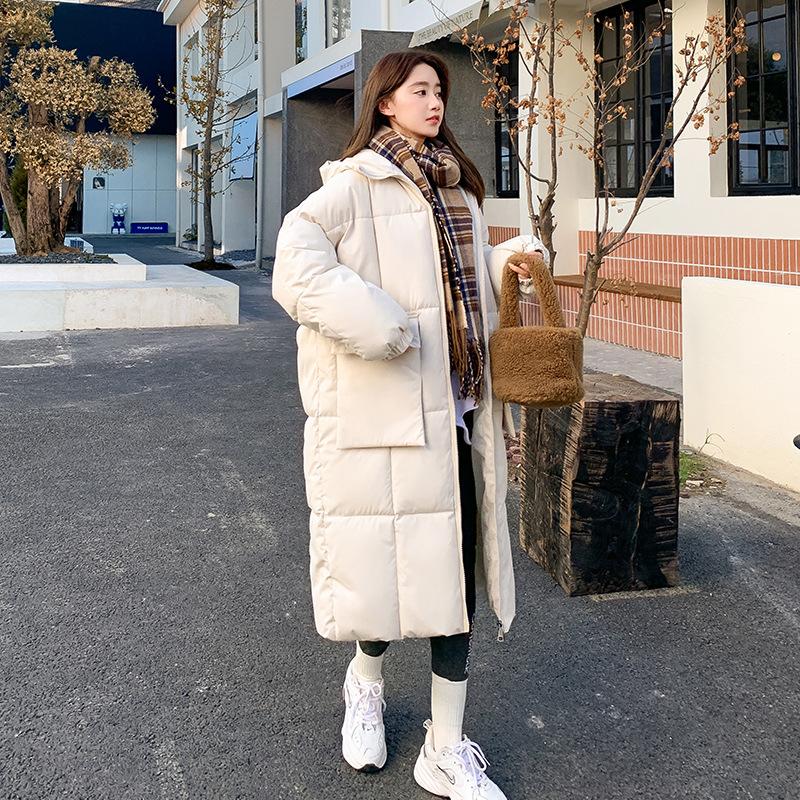 New Cotton Jacket for Women with Extended Loose and Thick Bread Jacket for Winter Hooded Over-knee Cotton Jacket