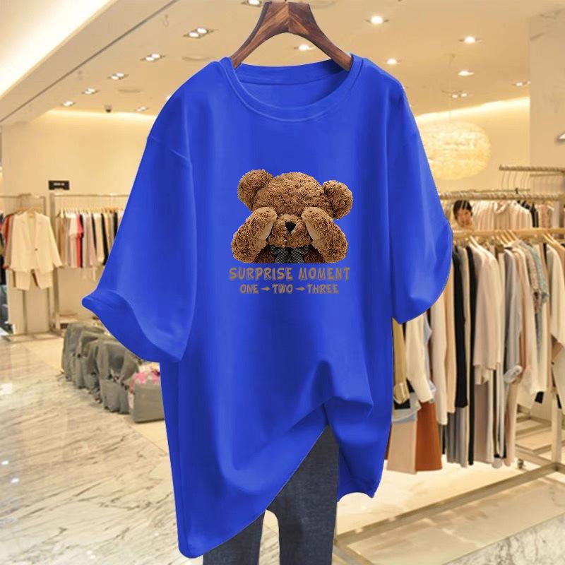 Cotton Bear Print T-shirt Women's Short-sleeved Loose and Versatile Top Summer New