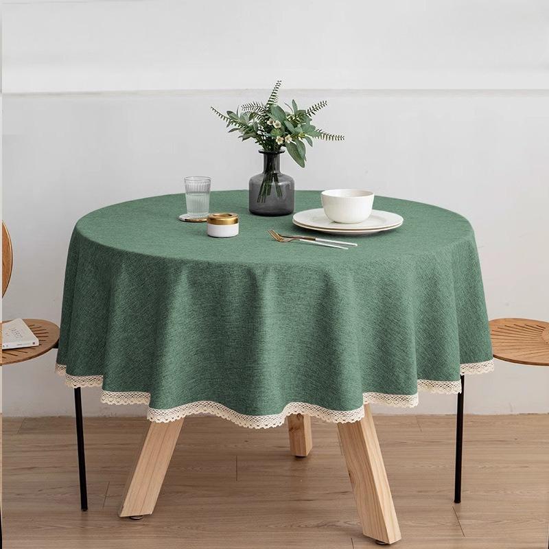 Cotton and Linen Round Table Cloth Waterproof and Oil-proof Hotel Ins Style Table Cloth Restaurant Dirt-resistant Table Cloth Decoration