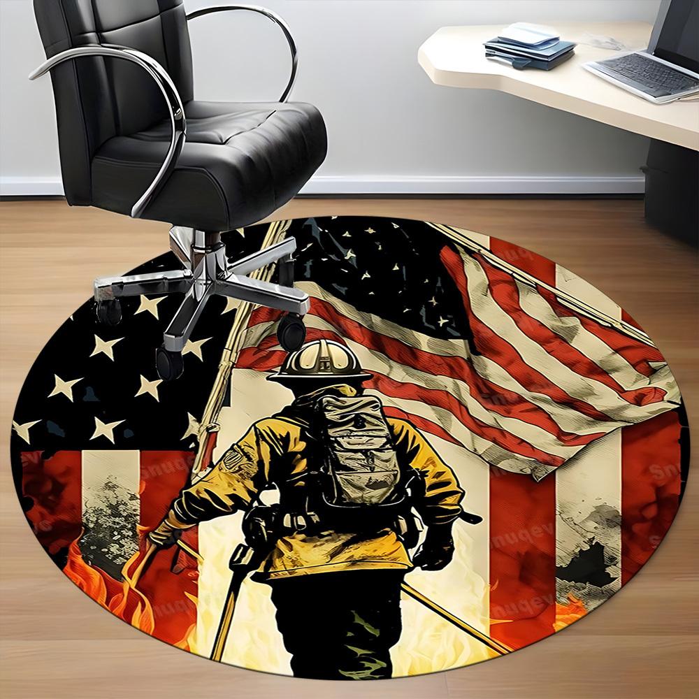 1pc Firefighter Flag Office Round Area Rug, Mat Suitable ForOffice, Under Office Chairs Bedroom Living Room Home Decor, Room Deco