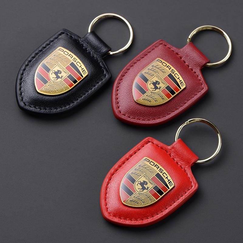 Kožený kľúčenka s emblémom Car Shield, kľúčenka z uhlíkových vlákien pre Porsche 911 718 Taycan Panamera Cayenne Macan Boxster Cayman Pajun