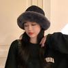 Autumn and winter thickened plush hat women's plush bucket hat curled edge cold-proof elegant windproof warm ear protection Mongolian basin hat