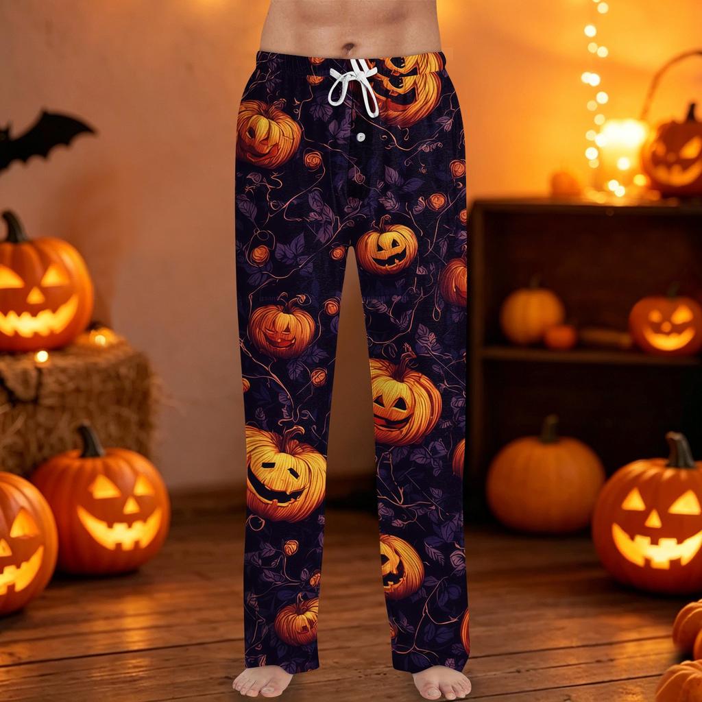 Men's Halloween Print Drawstring Lounge Pants Casual Sleepwear Relaxed Fit Elastic Waistband Soft Fabric