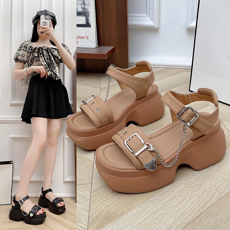 Fashion Ladies Shoes On Sale 2025 New One-word Buckle Women's Sandals Summer Open Toe Mid Heel Water Proof Concise Daily Sandals Women