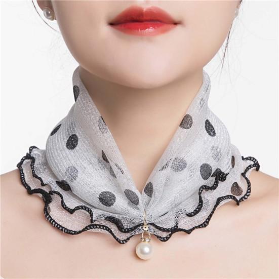 Scarf Painting Print Imitation Pearl Durable Ruffle Edge Lady Headscarf for Banquet