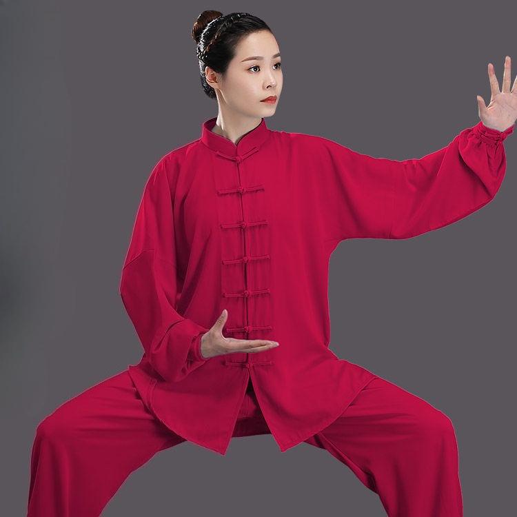 

Kung Fu Uniform Traditional Chinese Clothing Long Sleeved Wushu TaiChi Men KungFu Uniform Suit Uniforms Tai Chi Exercise Clothes 2XL рожевий червоний колір