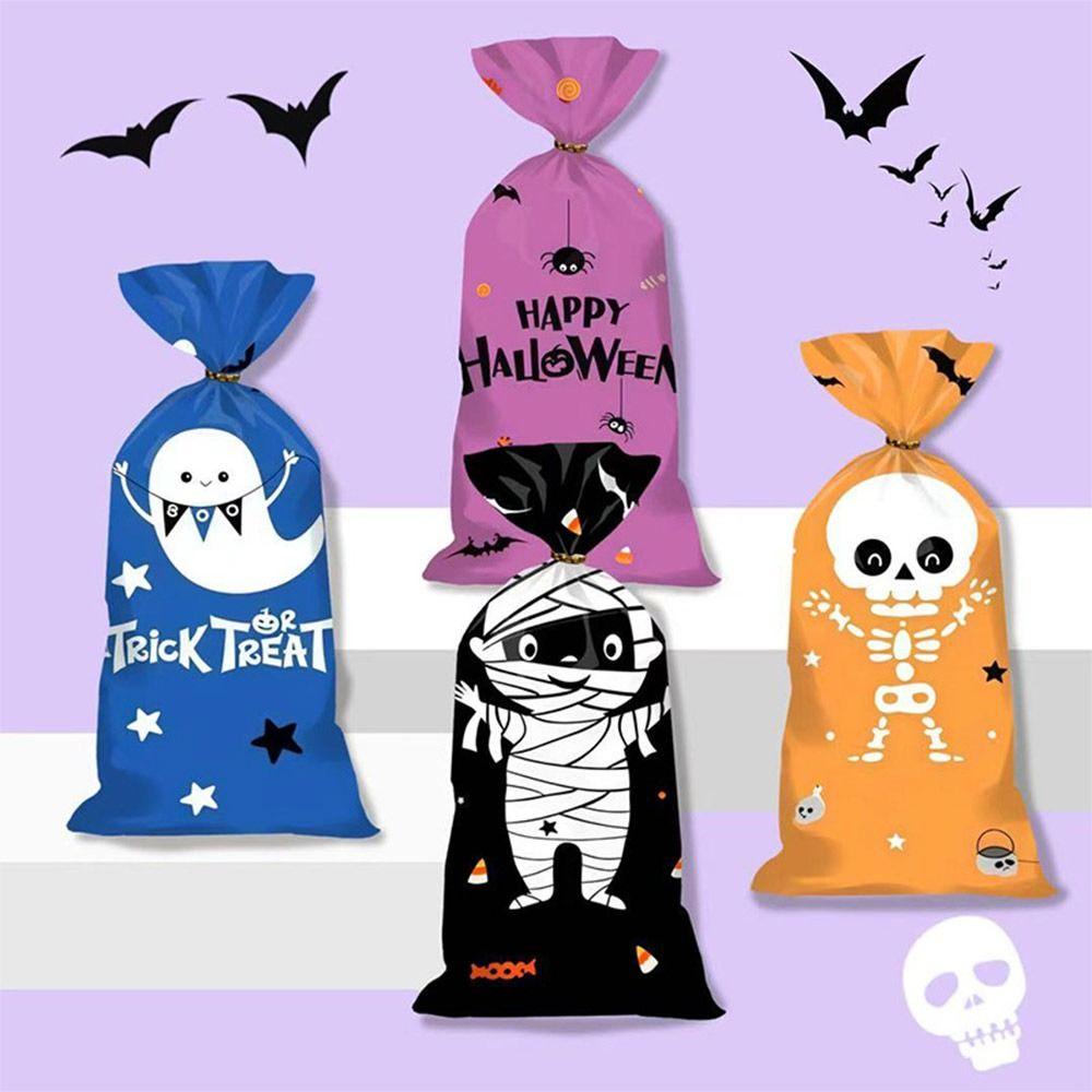 50PCS with Ties Halloween Gift Bag Cartoon Storage Bag Creative Candy Cookies Bag Halloween