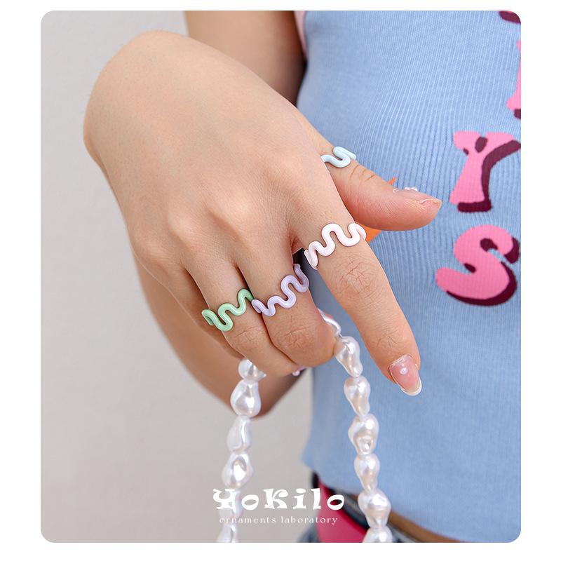 YOK Simple Curved Macaron Color Open Ring for Women