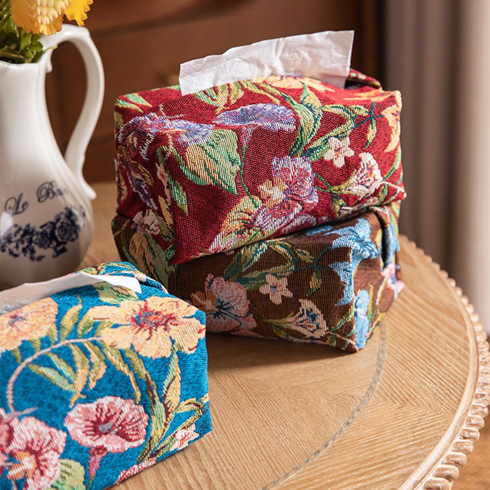 1PC Flower Embroidery Storage Bag, Chinese Style Fabric Drawer, Desktop Creative Tissue Bag, Home Decoration
