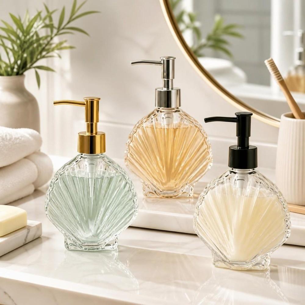 Muschelförmiger Glas-Seifenspender 400ml Flüssigseife/Lotion Aufbewahrungsflaschen Badezimmerzubehör