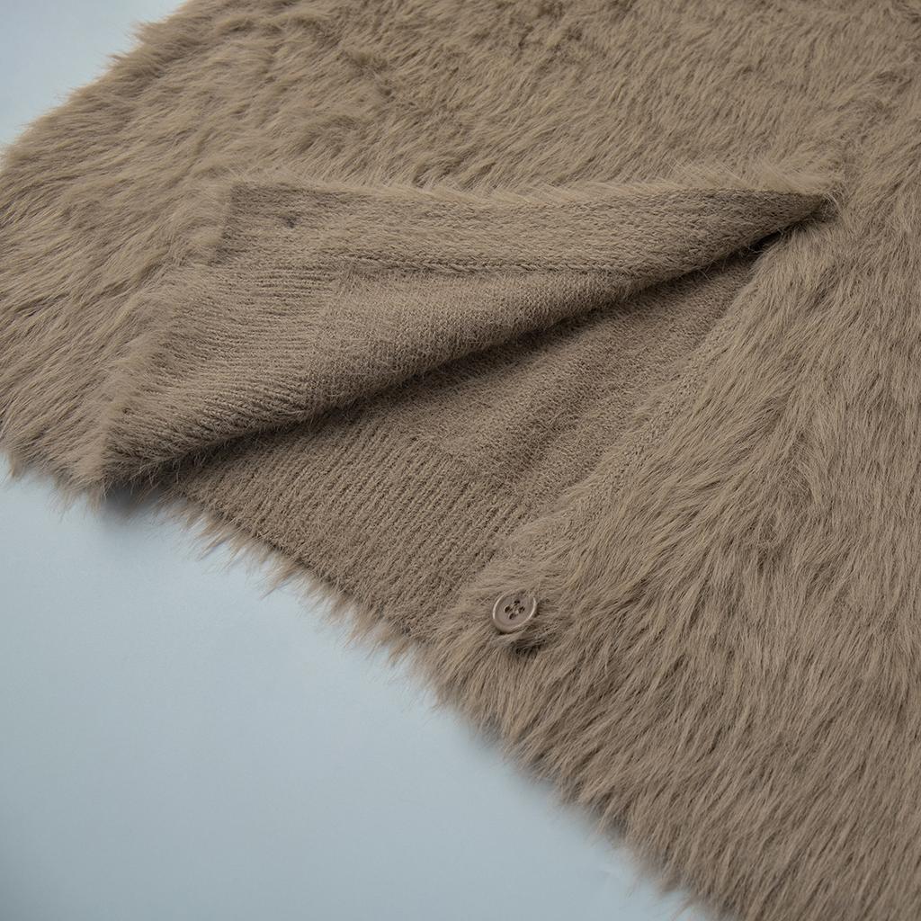 Women's 2025 Autumn Winter Faux Mink Knit Cardigan V Neck Long Sleeve Loose Casual Sweater Coat