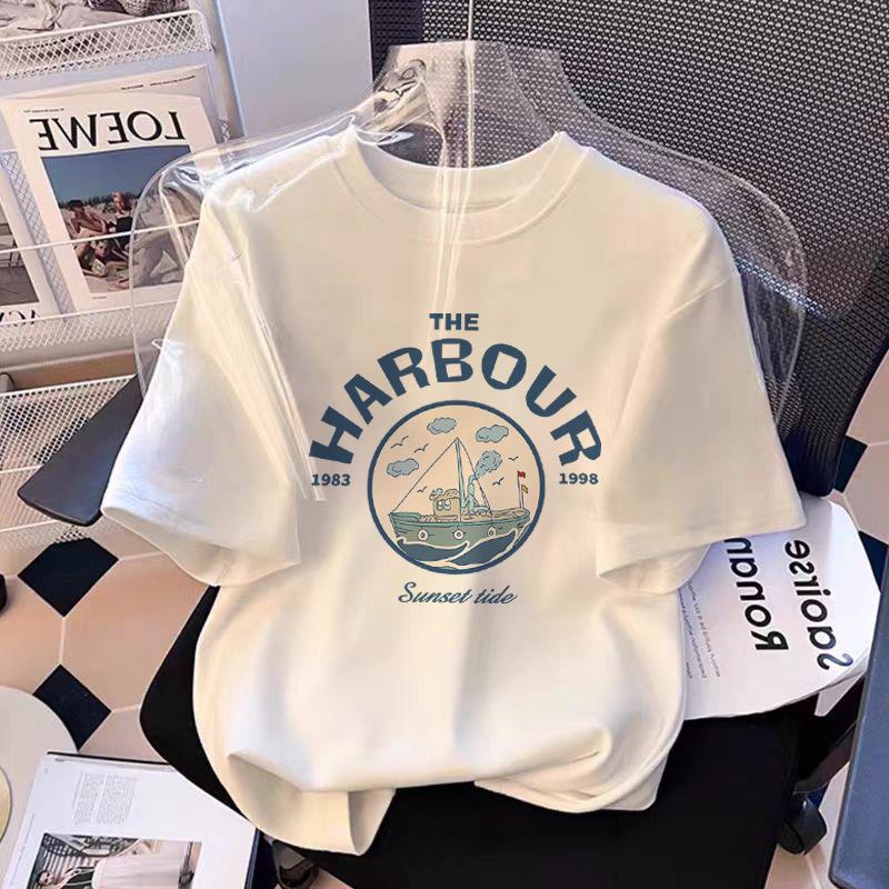 Cotton Short-sleeved T-shirt Women's Thin Summer Korean Version Trendy Loose Front Shoulder Round Neck Half-sleeved Women's T-shirt Top Versatile