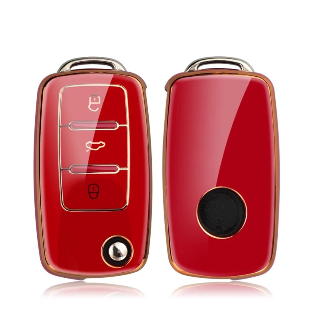 Capa de Chave de Carro em Couro TPU Bolsa Protetora de Cobertura Total para Chave de Carro para VW Volkswagen Polo Tiguan Passat Golf Jetta Lavida Skoda Octavia