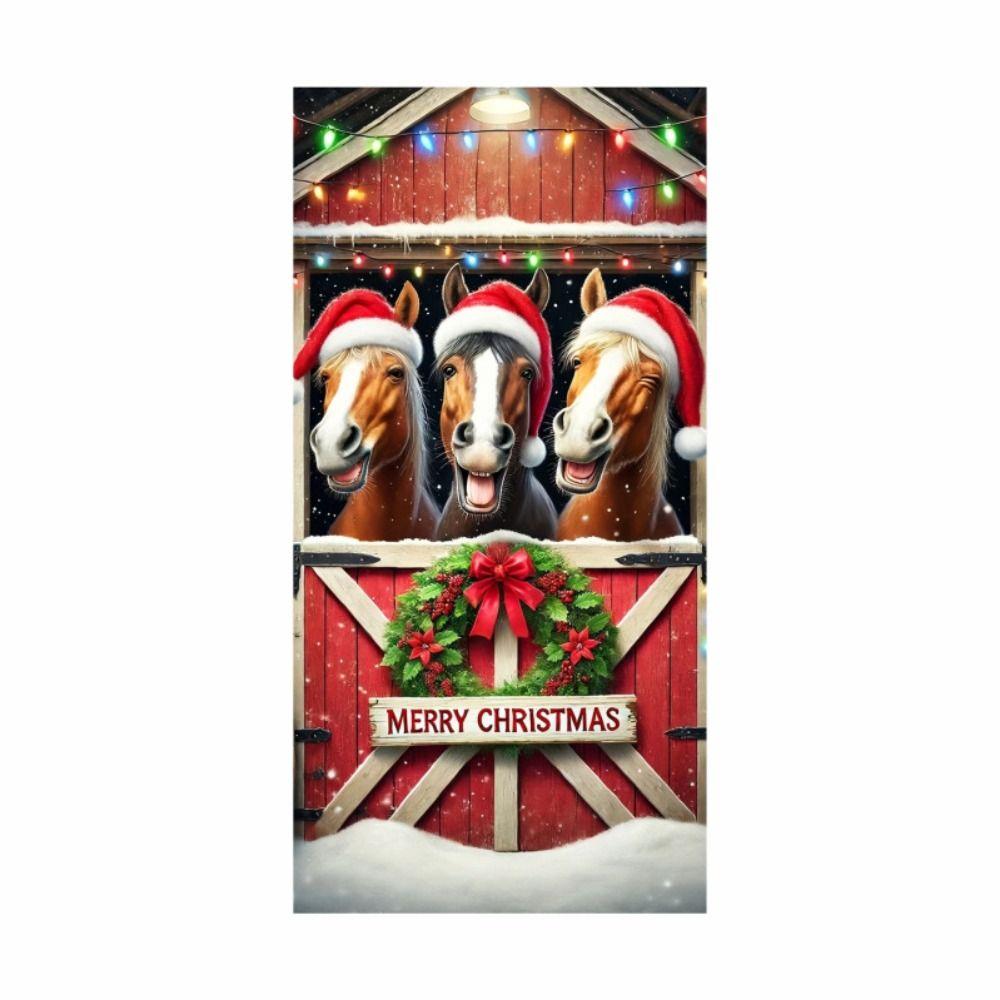 Animals Theme Christmas Door Cover Dog Cat Background Christmas Hanging Cloth Santa Claus Versatile Hanging New Year Decoration