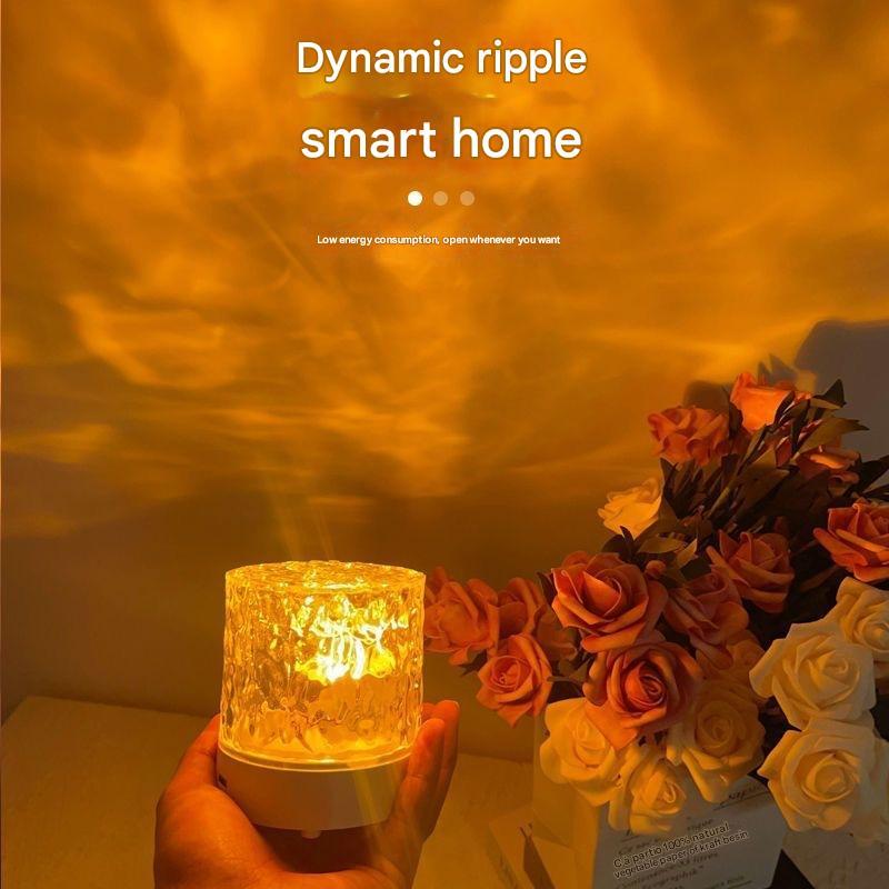 Cylindrical Water Ripple Atmosphere Light Mood Night Light Crystal Rotating Projection Color Bedroom Bedside Atmosphere Small Ta